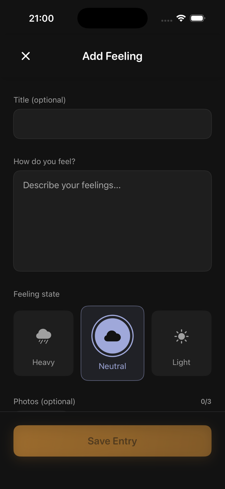 Add feeling screen
